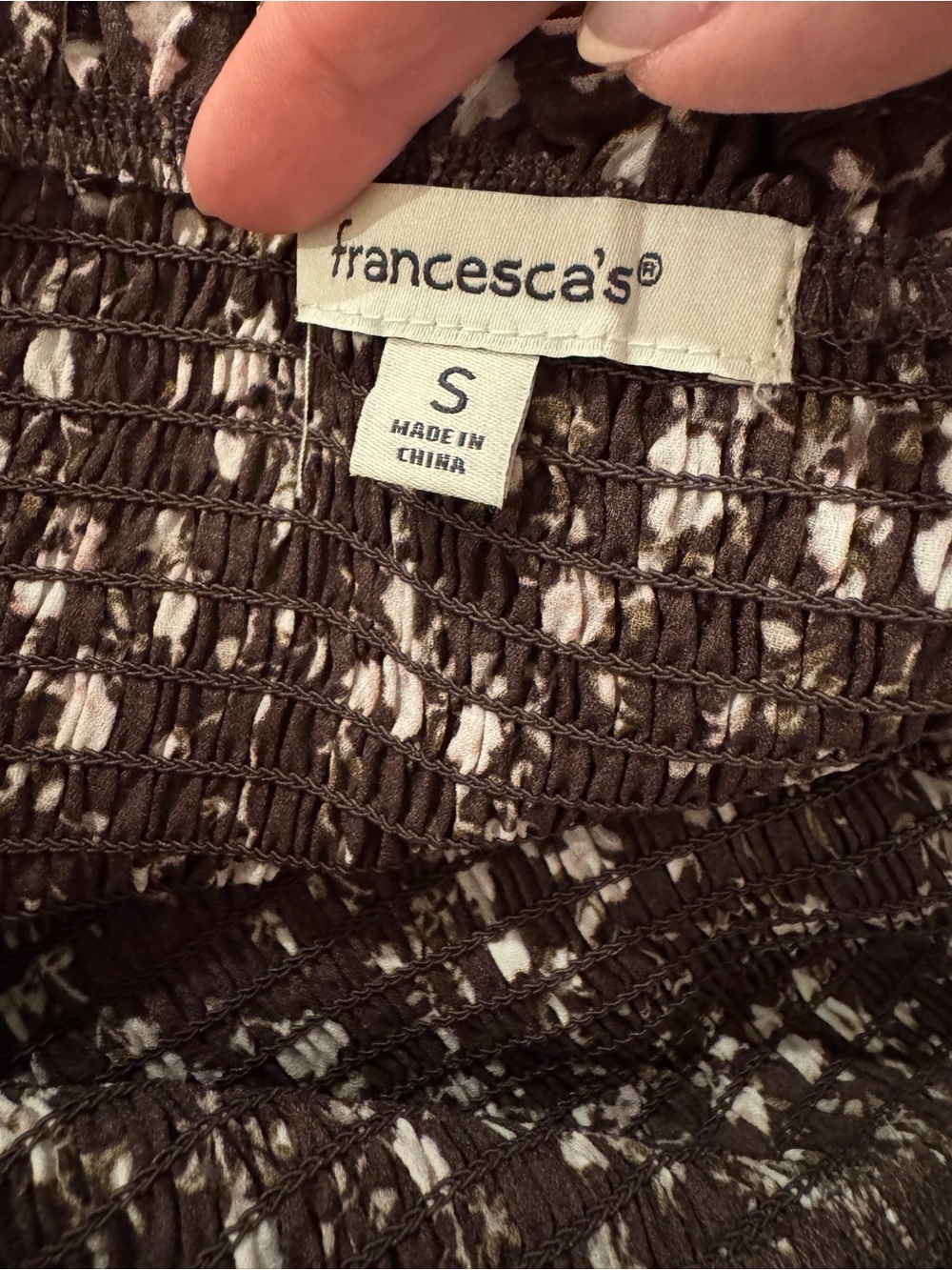 High-Low Smocked Square-Neck Long Sleeve Floral Dress - Brown -Size Small - Picture 6 of 6